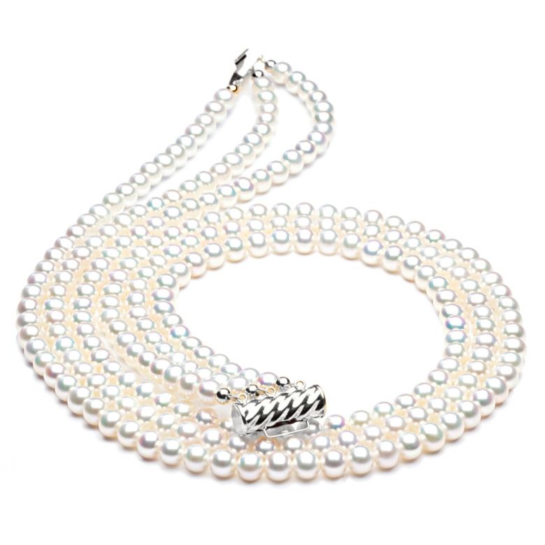 Collier perles 3 rangs mariage. Perle Blanche 5/5.5mm or blanc - 2