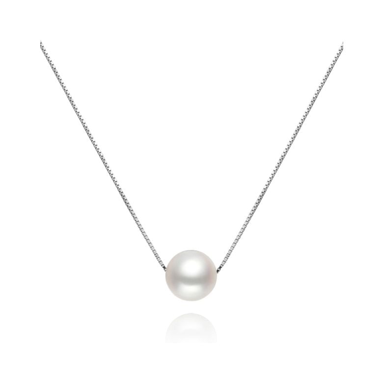 Collier pendentif perle blanche 8.5/9mm - Chaine or blanc - 1