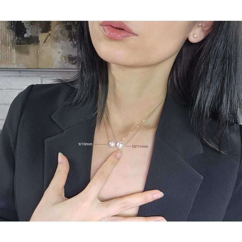 Collier pendentif perle blanche - Chaine or blanc - 2