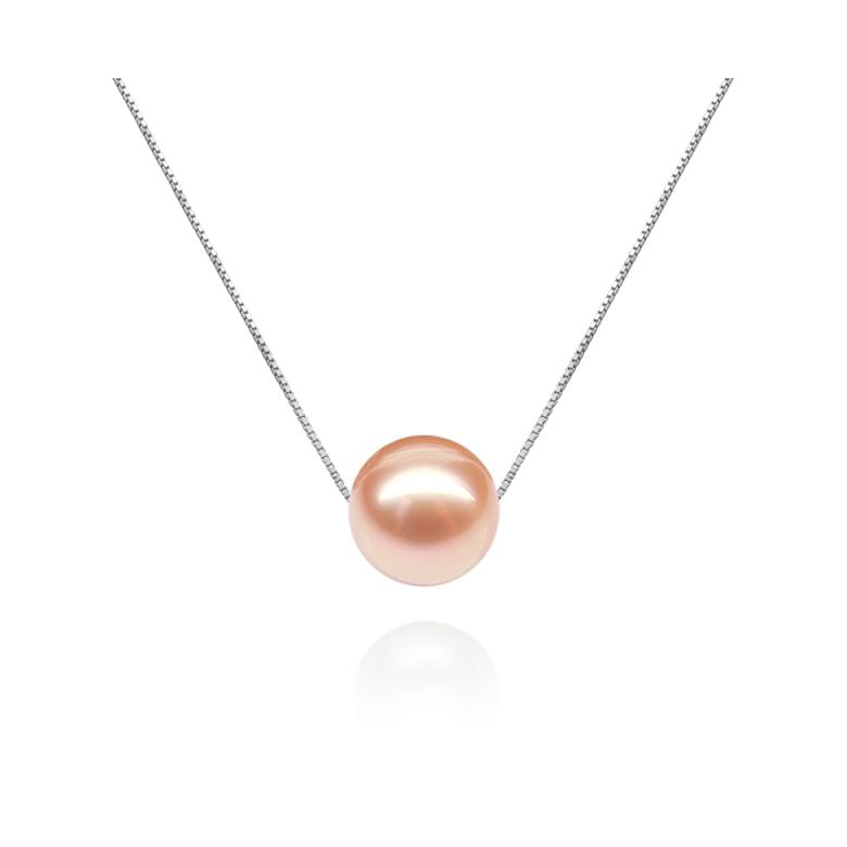 Collier pendentif perle rose - Chaine or blanc - 1