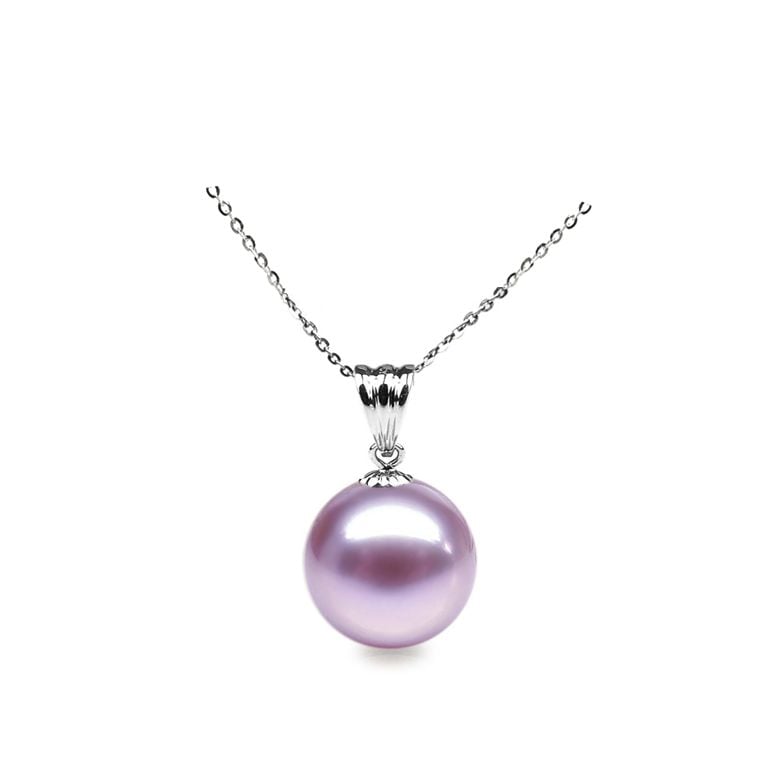 Collier une perle lavande - Pendentif or blanc - 1