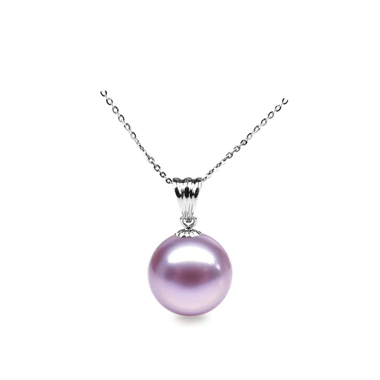 Collier une perle blanche - Pendentif or blanc - 5
