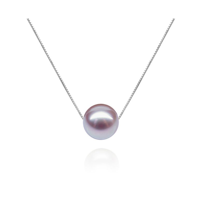 Collier pendentif perle lavande - Chaine or blanc - 1