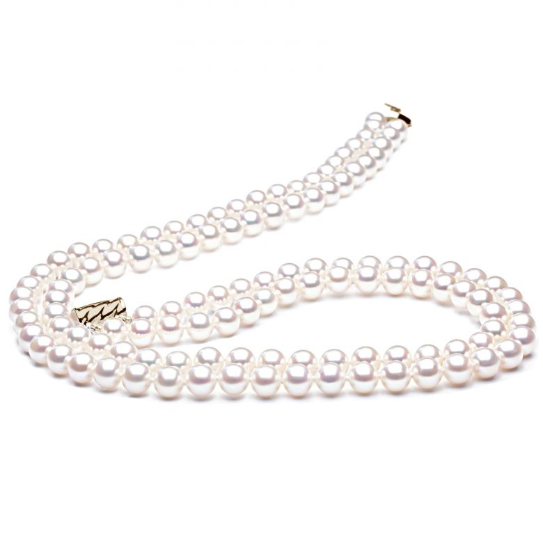 Collier perles 2 rangs - Collier perles mariage - 6.5/7mm or jaune - 1
