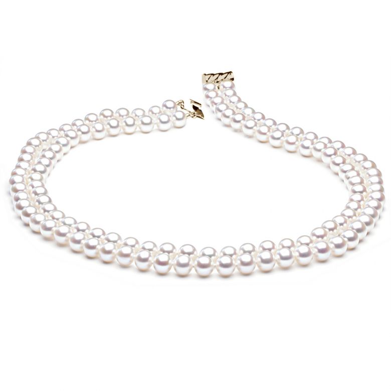 Collier perles 2 rangs - Collier perles mariage - 6.5/7mm or jaune - 4
