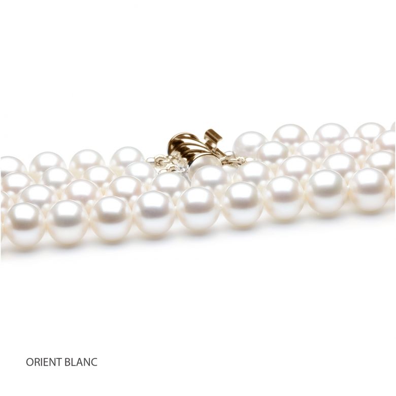 Collier double fil, rang de perles - Perle eau douce blanche - 7/7.5mm or jaune - 6