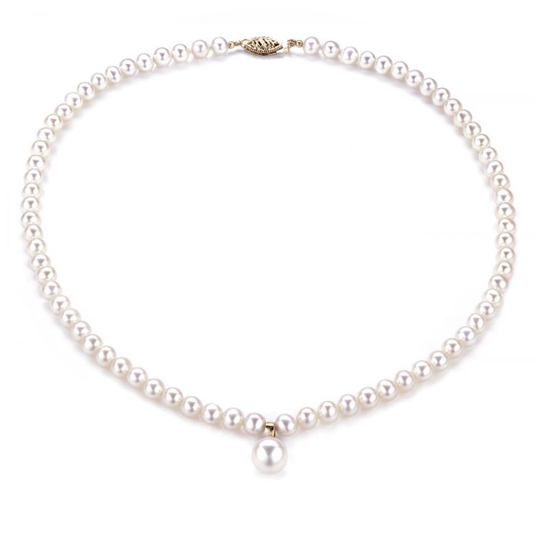 Collier Pendentif Opéra I Perles blanches Mariage or jaune - 1