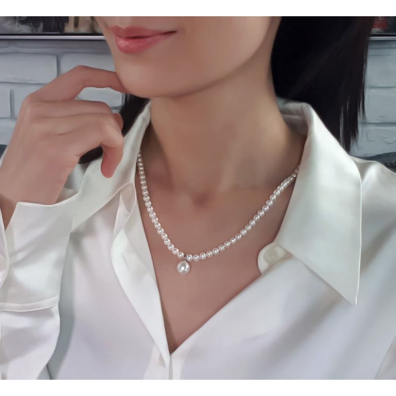 Collier Pendentif Opéra I Perles blanches Mariage or jaune - 6