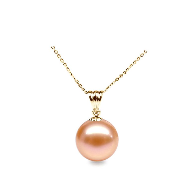 Collier une perle blanche. Pendentif or jaune - 4