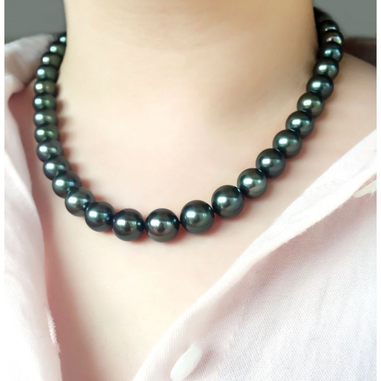Collier perles de culture Tahiti grises foncées et bronzes - 9/11mm - 3