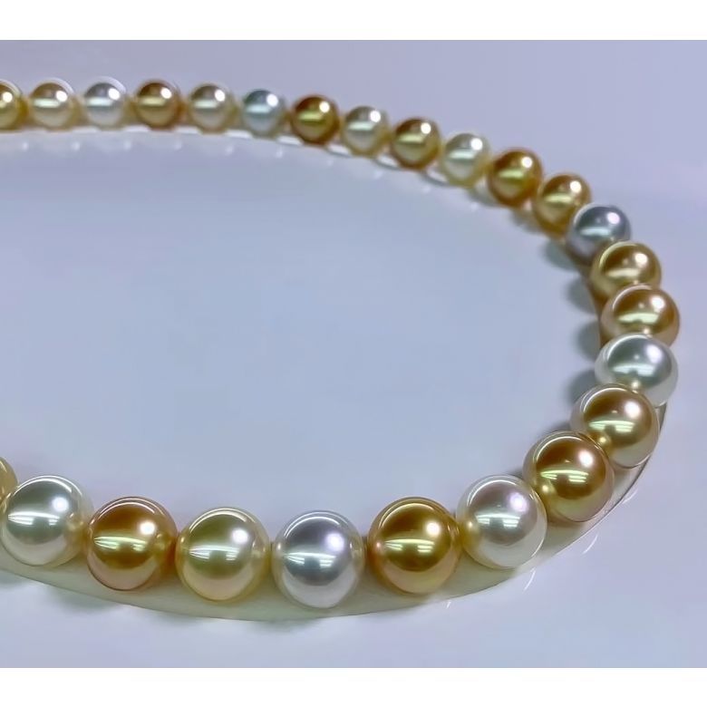 Collier perles des mers du sud multicolores - 11/13mm - AAA or blanc - 6