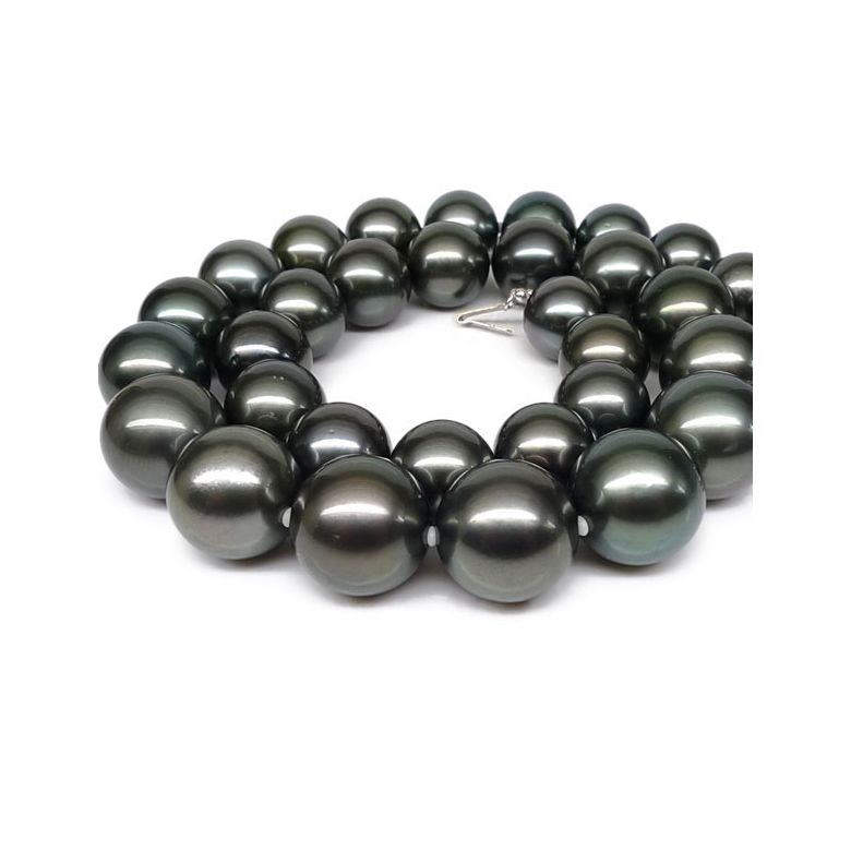 Collier perles Tahiti noires - Perle de culture Pacifique - 11/13mm or blanc - 2