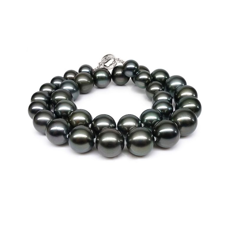 Collier perles Tahiti noires - Perle de culture Pacifique - 11/13mm or blanc - 3
