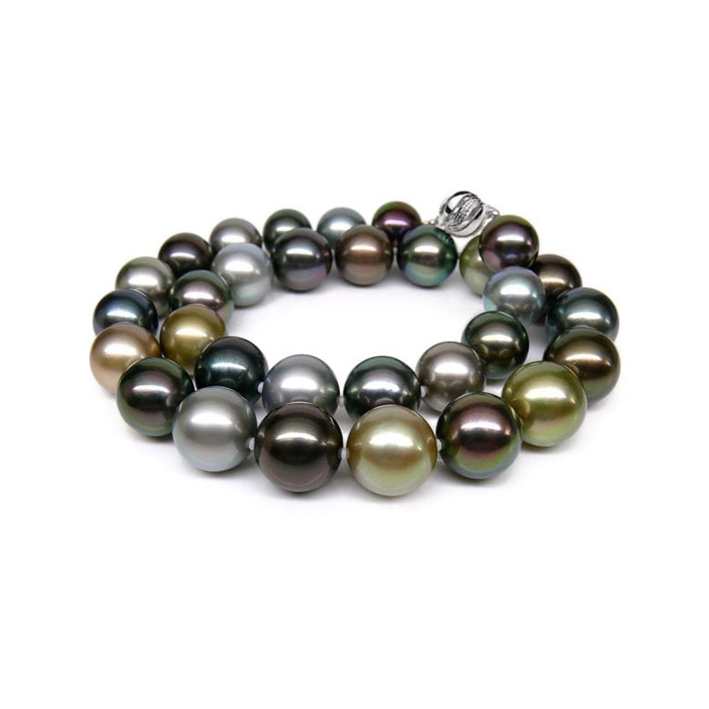 Collier perle Tahiti - Perles de culture multicolores - 12/14mm, AAA or blanc - 1