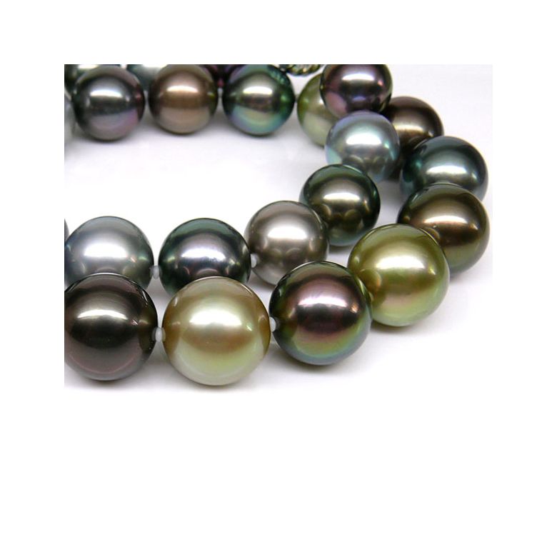 Collier perle Tahiti - Perles de culture multicolores - 12/14mm, AAA or blanc - 2