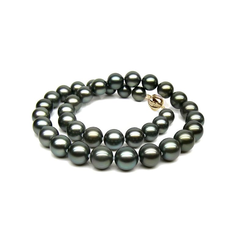 Collier perles de culture Tahiti grises foncées et bronzes - 9/11mm or jaune - 1