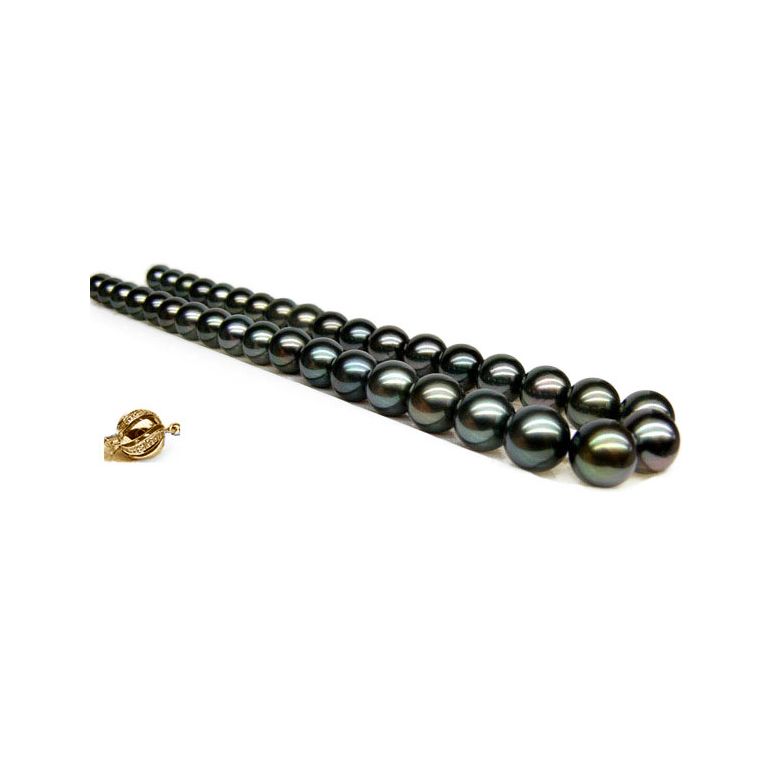 Perle noire collier - Perles de Tahiti 10/11mm - Perles de culture AAA or jaune - 1