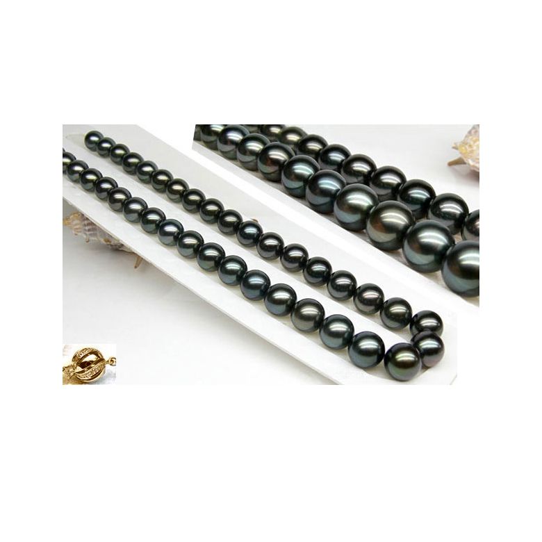 Perle noire collier - Perles de Tahiti 10/11mm - Perles de culture AAA or jaune - 4