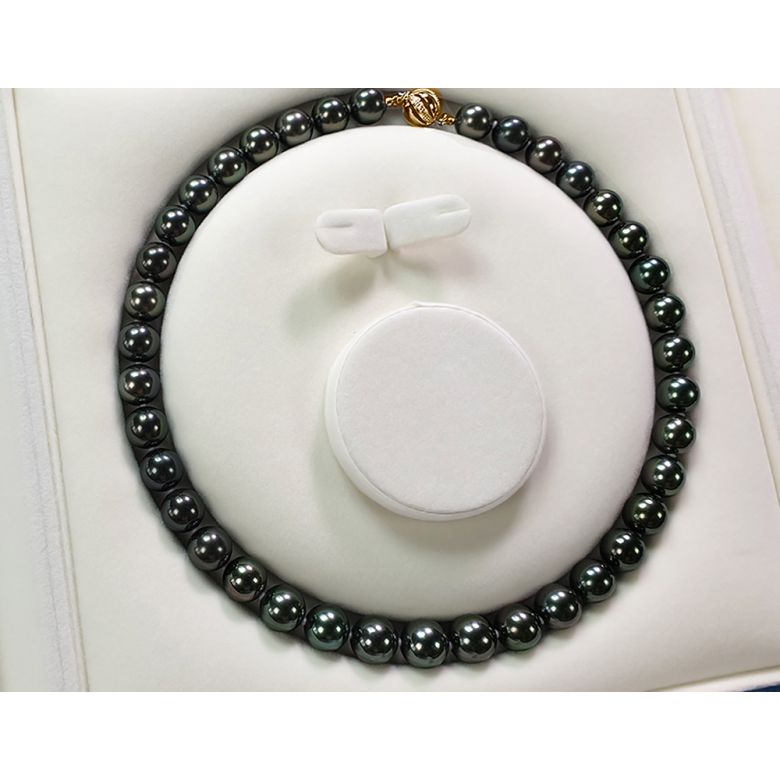 Perle noire collier - Perles de Tahiti 10/11mm - Perles de culture AAA or jaune - 6