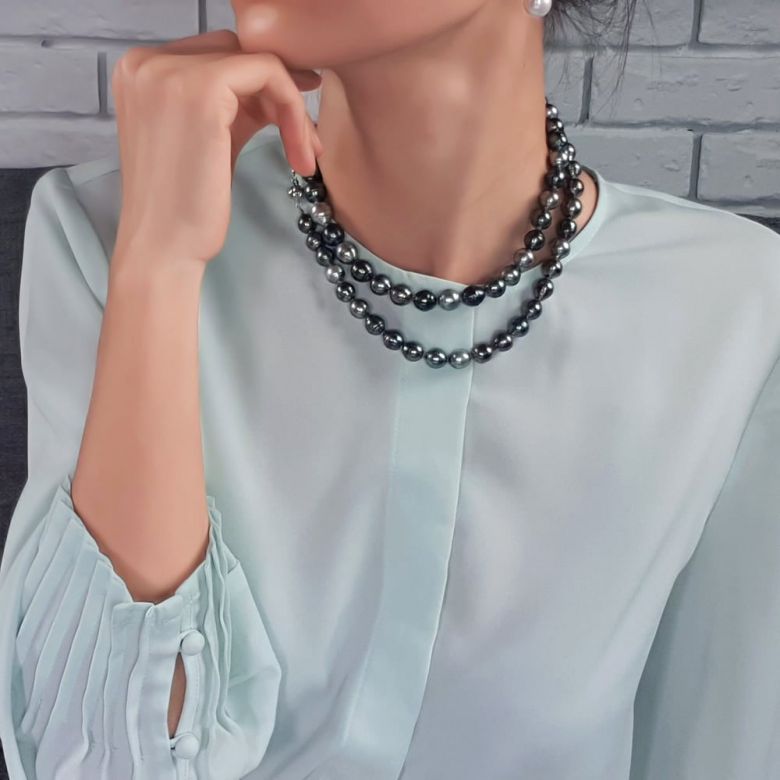 Collier Moana - Sautoir perles de Tahiti baroques multicolores or jaune - 8