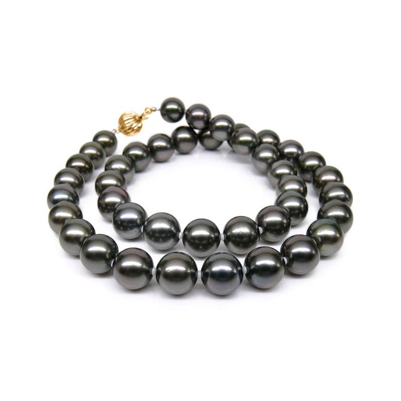 Collier perles de Tahiti noires - Perle de culture Polynésie 9/10mm or jaune - 1