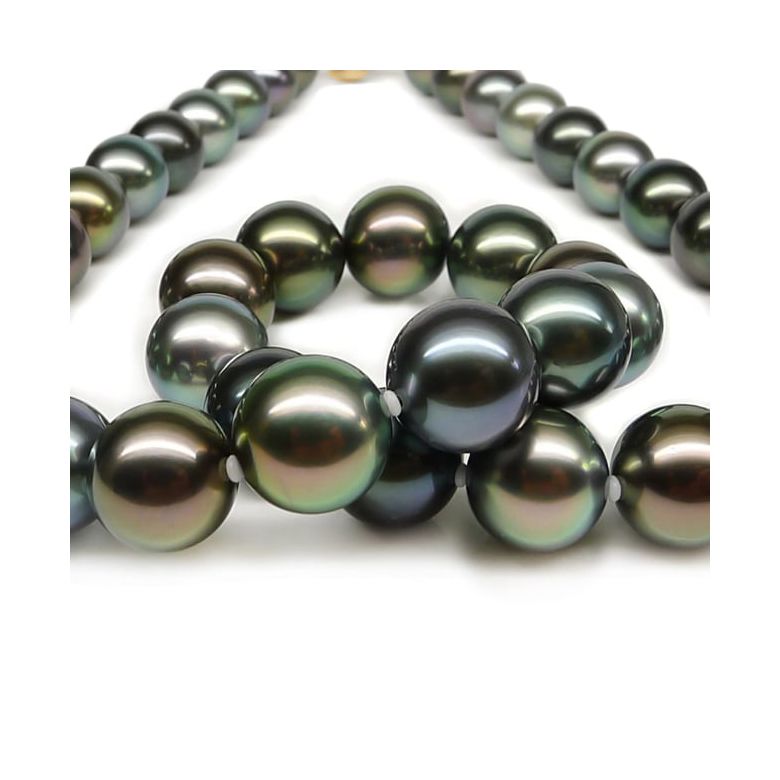 Collier perles Tahiti multicolores. Perles luxe Polynésie française or jaune - 2