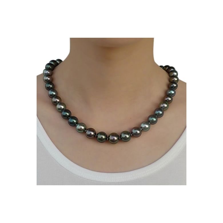 Collier perles Tahiti multicolores. Perles luxe Polynésie française or jaune - 3