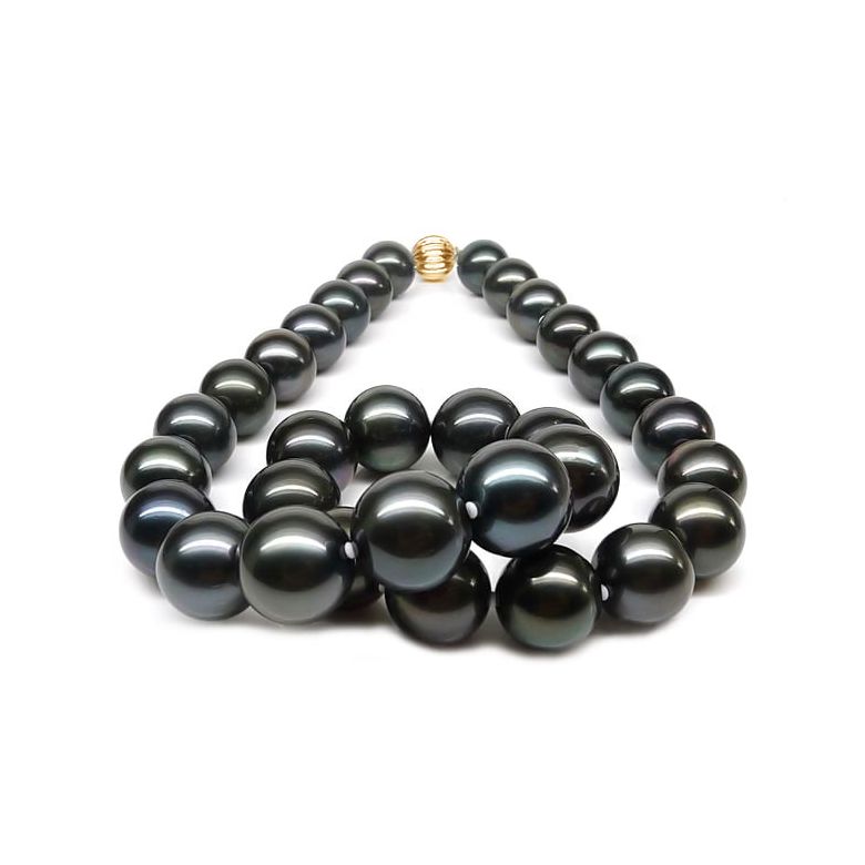 Collier en perles noires de Tahiti - 12/14mm, AAB or jaune - 1