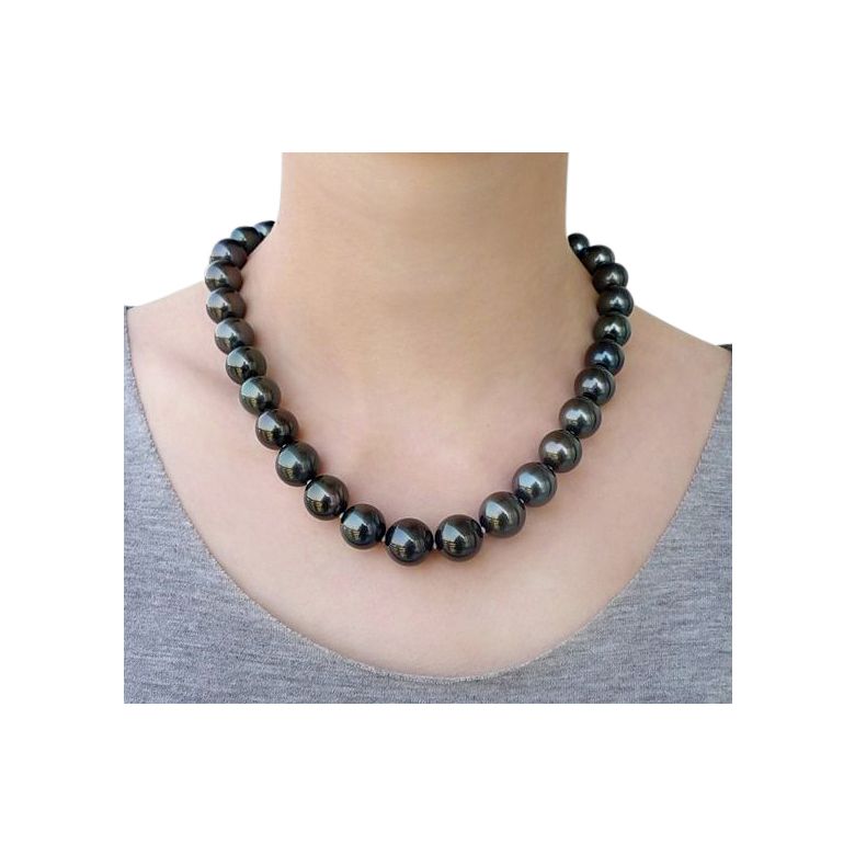 Collier en perles noires de Tahiti - 12/14mm, AAB or jaune - 2