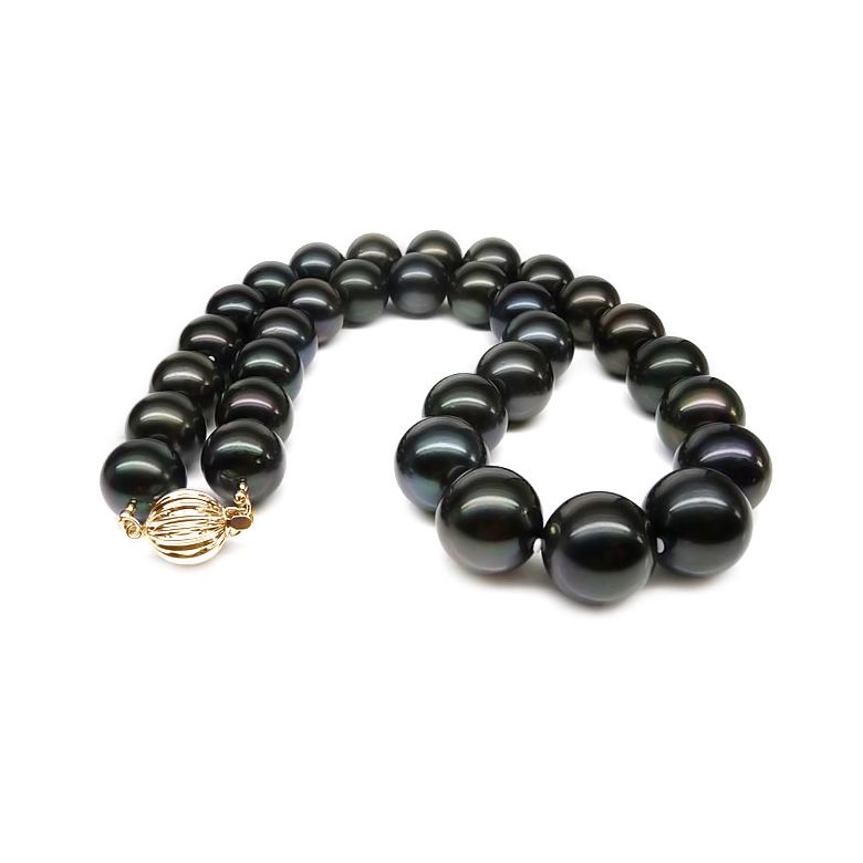 Collier en perles noires de Tahiti - 12/14mm, AAB or jaune - 3
