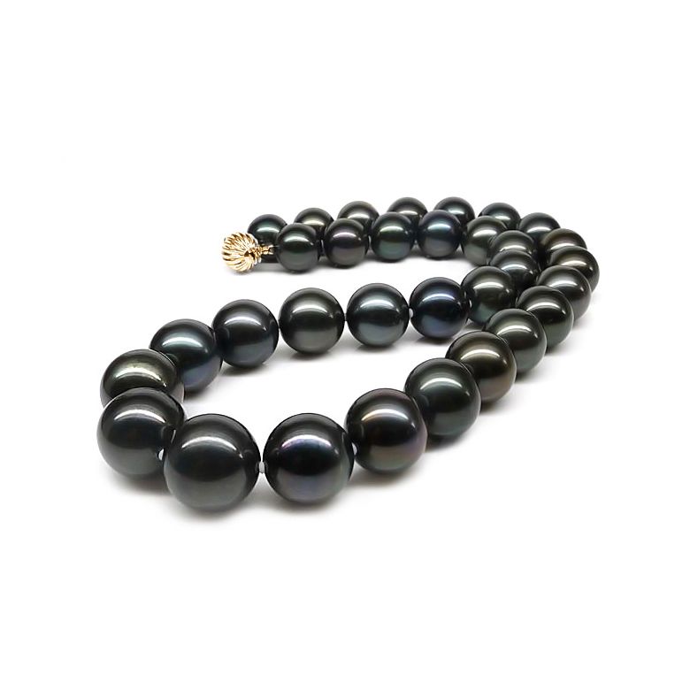 Collier en perles noires de Tahiti - 12/14mm, AAB or jaune - 5