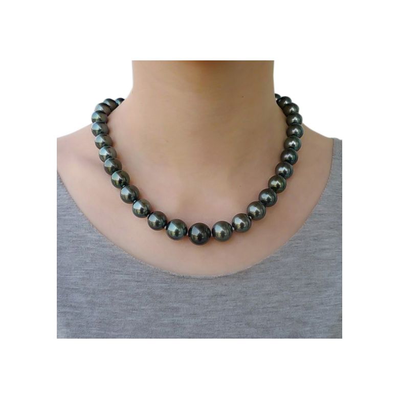 Collier en perles noires de Tahiti - 11/13mm, AAB or jaune - 2