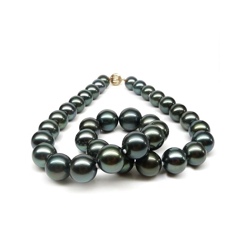 Collier en perles noires de Tahiti - 11/13mm, AAB or jaune - 3
