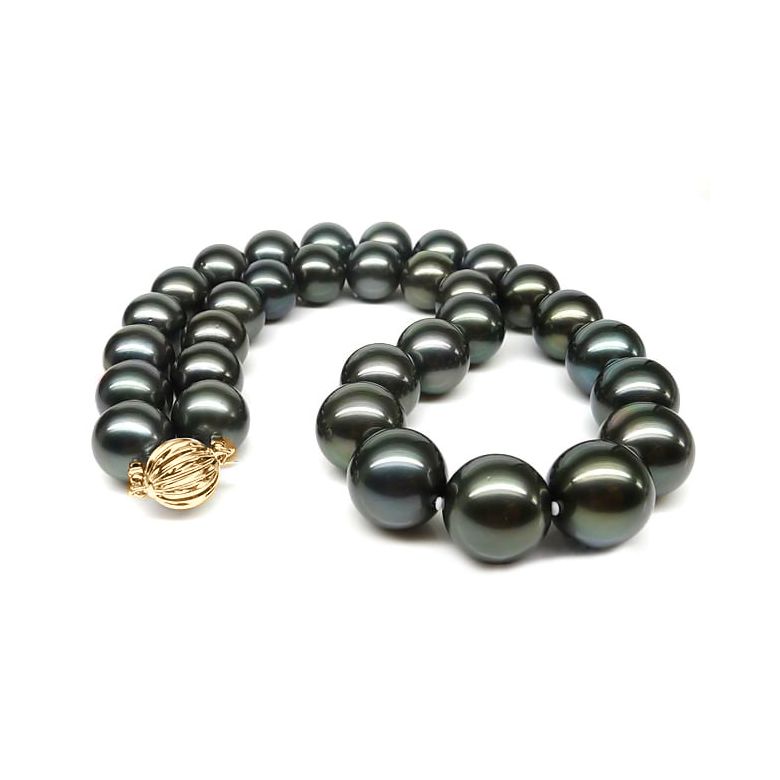Collier en perles noires de Tahiti - 12/14.5mm, AAB or jaune - 1