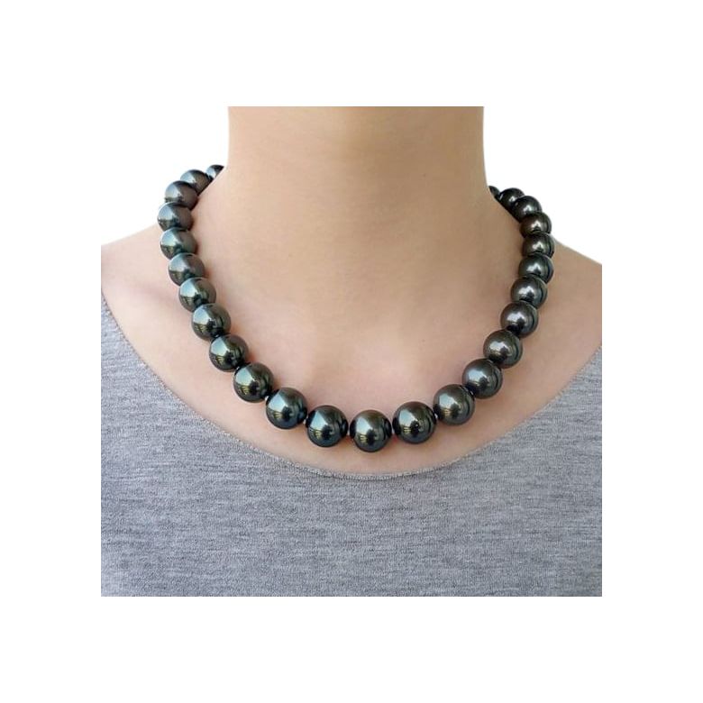 Collier en perles noires de Tahiti - 12/14.5mm, AAB or jaune - 2