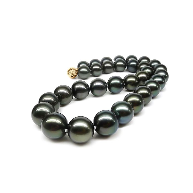 Collier en perles noires de Tahiti - 12/14.5mm, AAB or jaune - 3