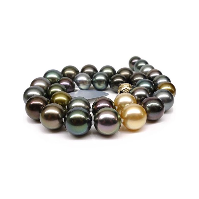 Collier en perles de Tahiti multicolores - Perle de culture - 12/14mm or jaune - 1