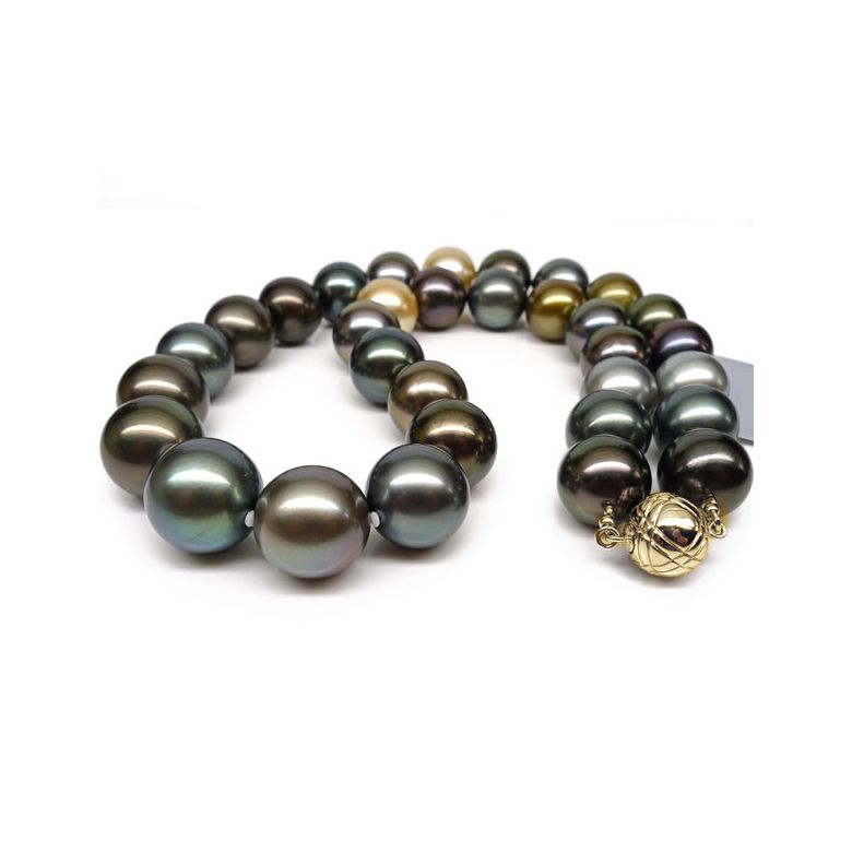 Collier en perles de Tahiti multicolores - Perle de culture - 12/14mm or jaune - 3