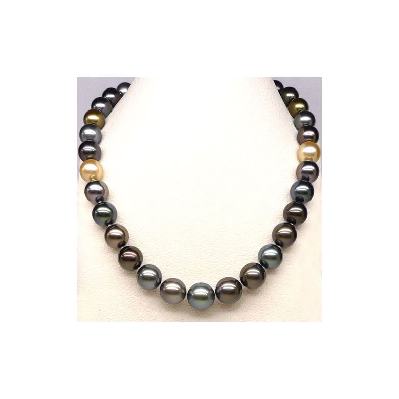 Collier en perles de Tahiti multicolores - Perle de culture - 12/14mm or jaune - 4