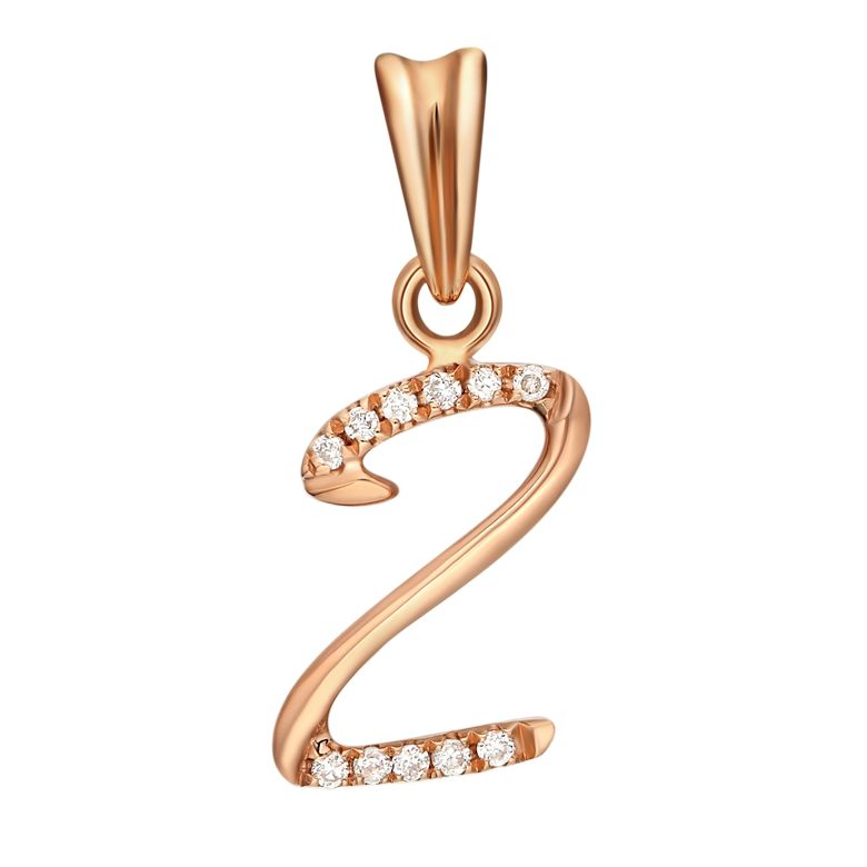 Pendentif chiffre 2 - Or rose 18cts - Diamants 0.055ct - 1