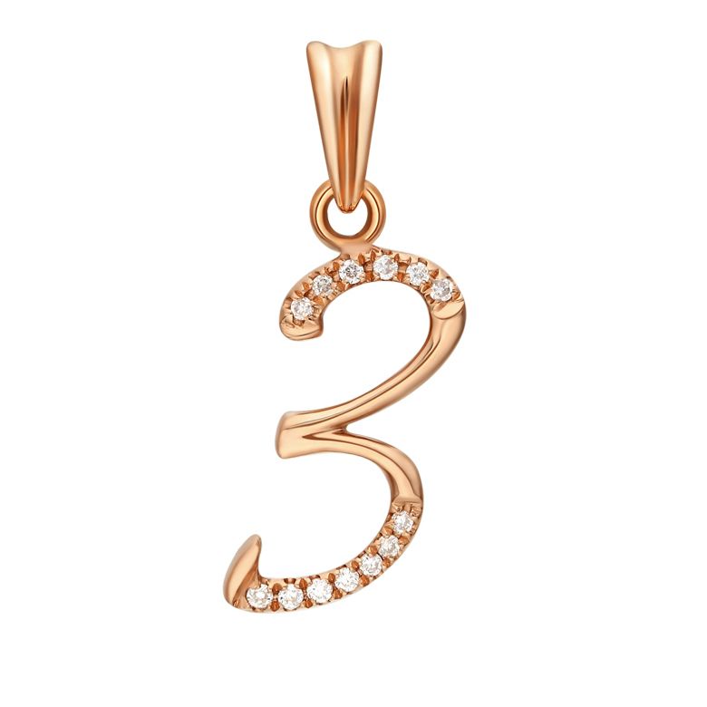 Pendentif chiffre 3 - Or rose 18cts - Diamants 0.065ct - 1