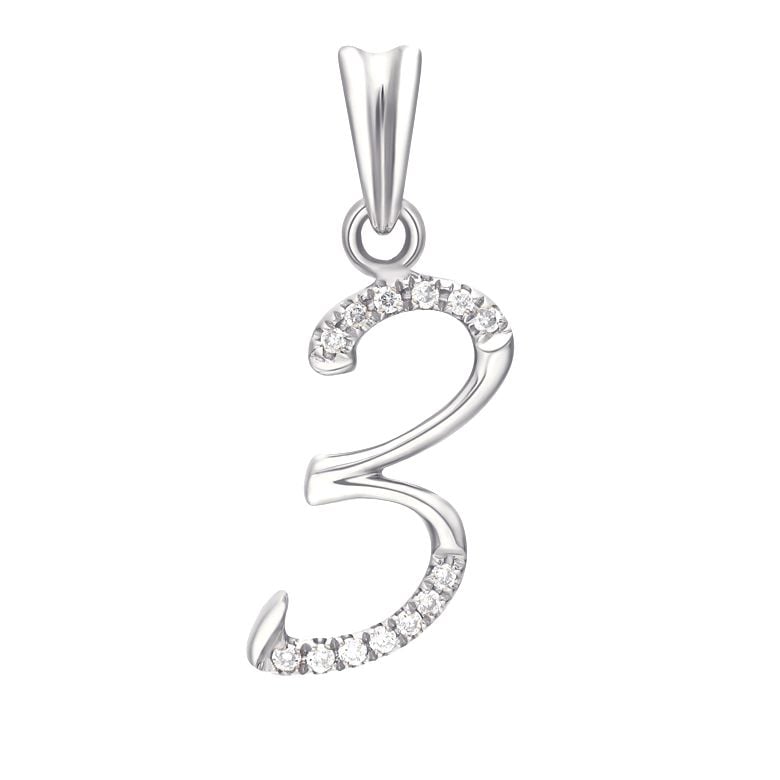 Pendentif chiffre 3 - Or blanc 18cts - Diamants 0.065ct - 1