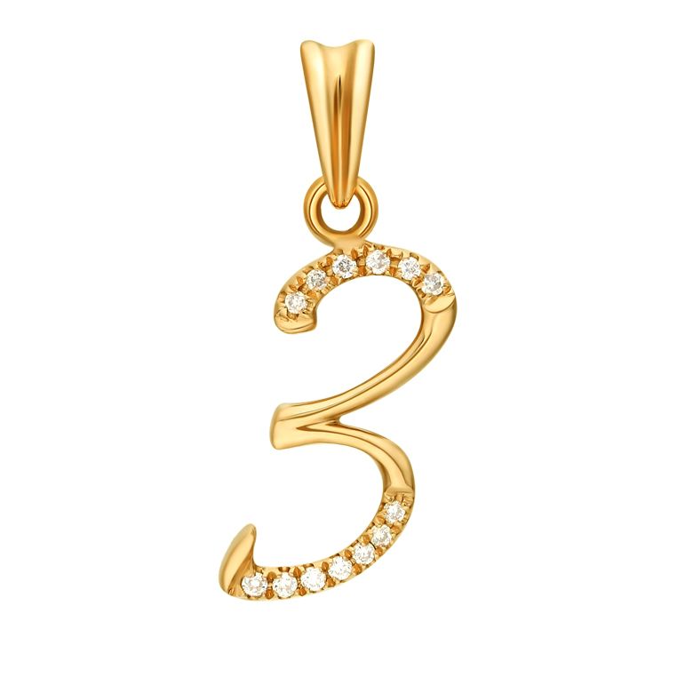 Pendentif chiffre 3 - Or jaune 18cts - Diamants 0.065ct - 1
