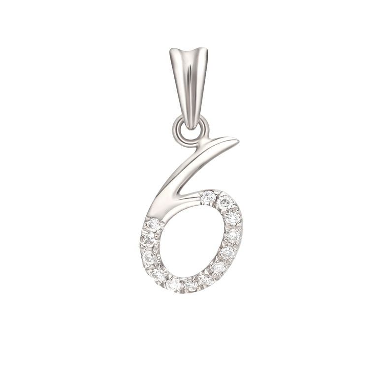 Pendentif chiffre 6 - Or blanc 18cts et diamants 0.065ct - 1