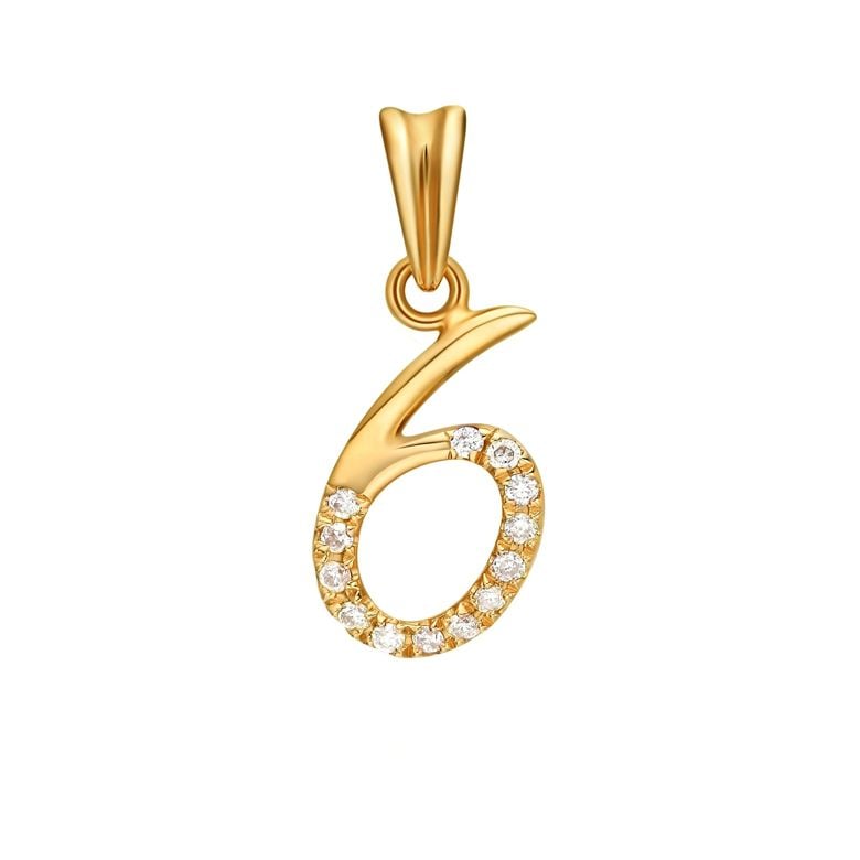 Pendentif chiffre 6 - Or jaune 18cts et diamants 0.065ct - 1