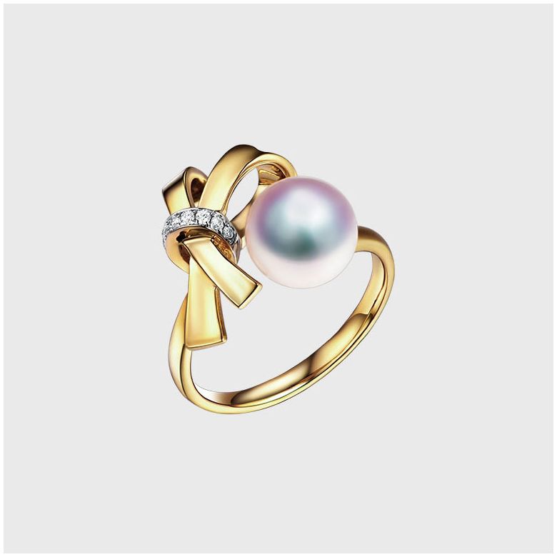 Bague Noeud avec Ganse. Perle Akoya, Or jaune et Diamants - 6