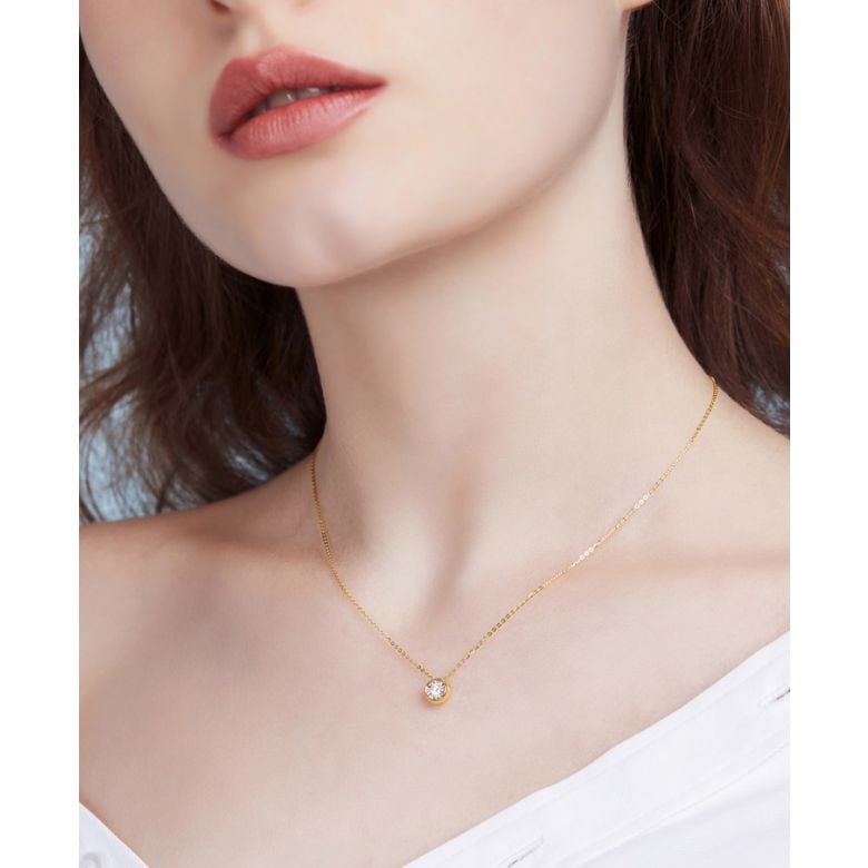 Pendentif solitaire en diamant 0.25ct - Collier or jaune 750/1000 - 4