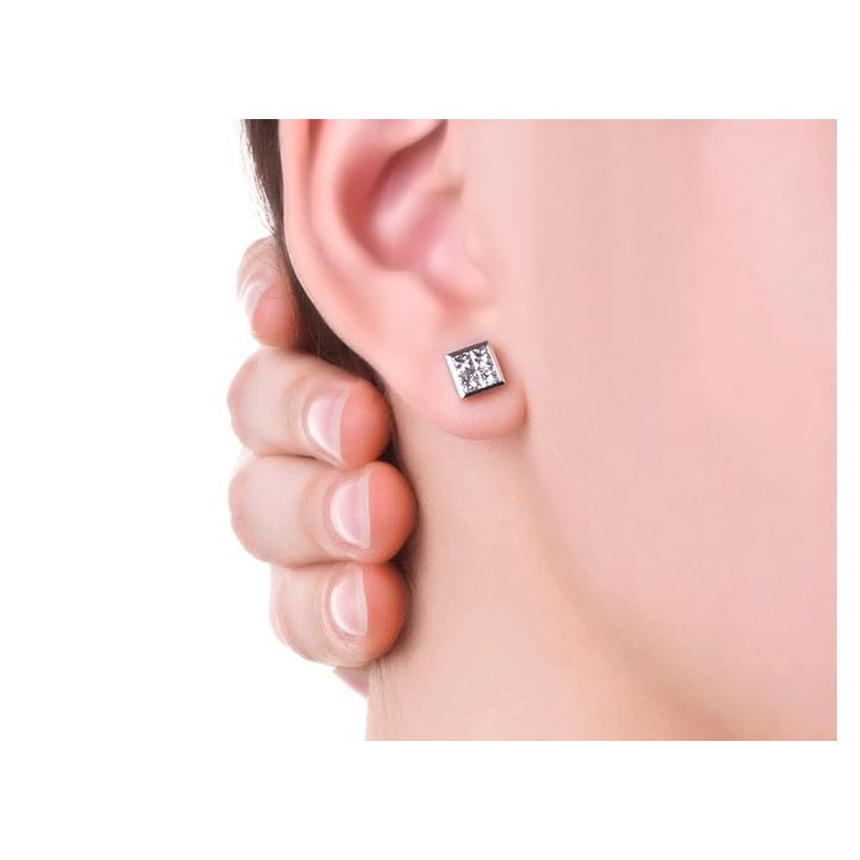 Boucles puces diamants princesse 0.40ct. Platine. Personnalisable - 2