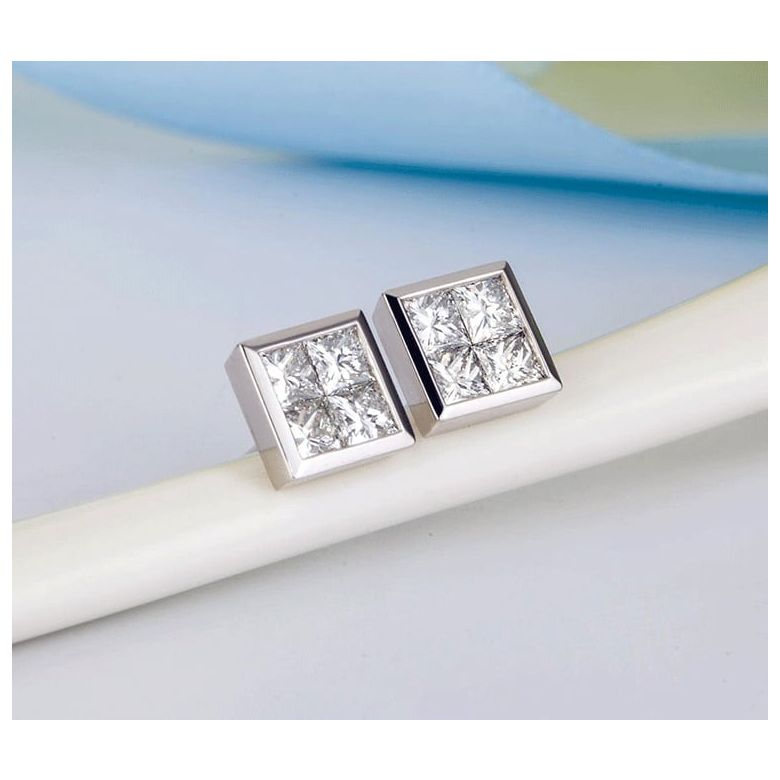 Boucles puces diamants princesse 0.40ct. Platine. Personnalisable - 3