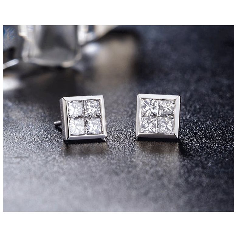 Boucles puces diamants princesse 0.40ct. Platine. Personnalisable - 6